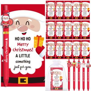 Marspark 30 Set Santa Gifts Bulk Christmas Ballpoint Pens and Greeting Cards Set with Bag Twist Ties for Employee Coworker Teacher Student School Office Home Party Favor