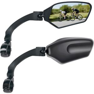 Adjustable Handlebar Bike Mirror, Shatterproof HD Glass Lens, Universal Fit Rearview Bicycle Mirrors, 360 Rotatable, Compatible with Mountain Bikes, E-bikes, Road Bikes(1 Pair)