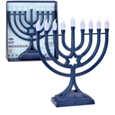 LED Electric Blue Hanukkah Menorah with Special Effects - Battery/USB Powered, Star of David, 4 Lighting/Blinking Modes, Large LED Bulbs, Chanukah Traditional Electric Menorahs - Navy blue.