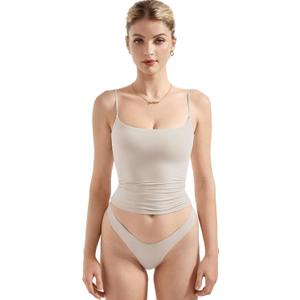 SUUKSESS Women Sexy Square Neck Tank Top Summer Y2K Going Out Basic Cami Shirt (Small, Lvory Apricot)