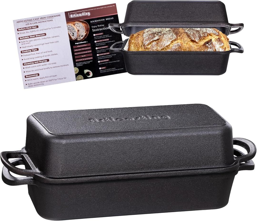 11x5 Inch Cast Iron Loaf Pan With Lid，5.8 Qt Large Loaf Pans For Sourdough Bread Baking, Pre-Seasoned Heavy Duty Dutch Oven Bread Pan For a Crispy Crust