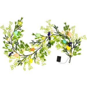 6FT Easter Garland with LED Lights, Artificial Spring Vine Branches, Floral Decorated Eggs and Flower Simulation Suitable for Holiday Parties, Mantle or Fireplace Decoration, Indoor Outdoor Use.
