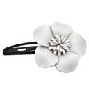 AeraVida Handmade White Leather Azalea Flower Barrette Clip Floral Design Fashion Hair Accessory Lightweight Vintage Style Statement Clip