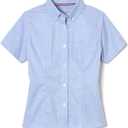 French Toast Girls' Fitted Short Sleeve Wrinkle-Resistant Blouse (16, Light Blue)