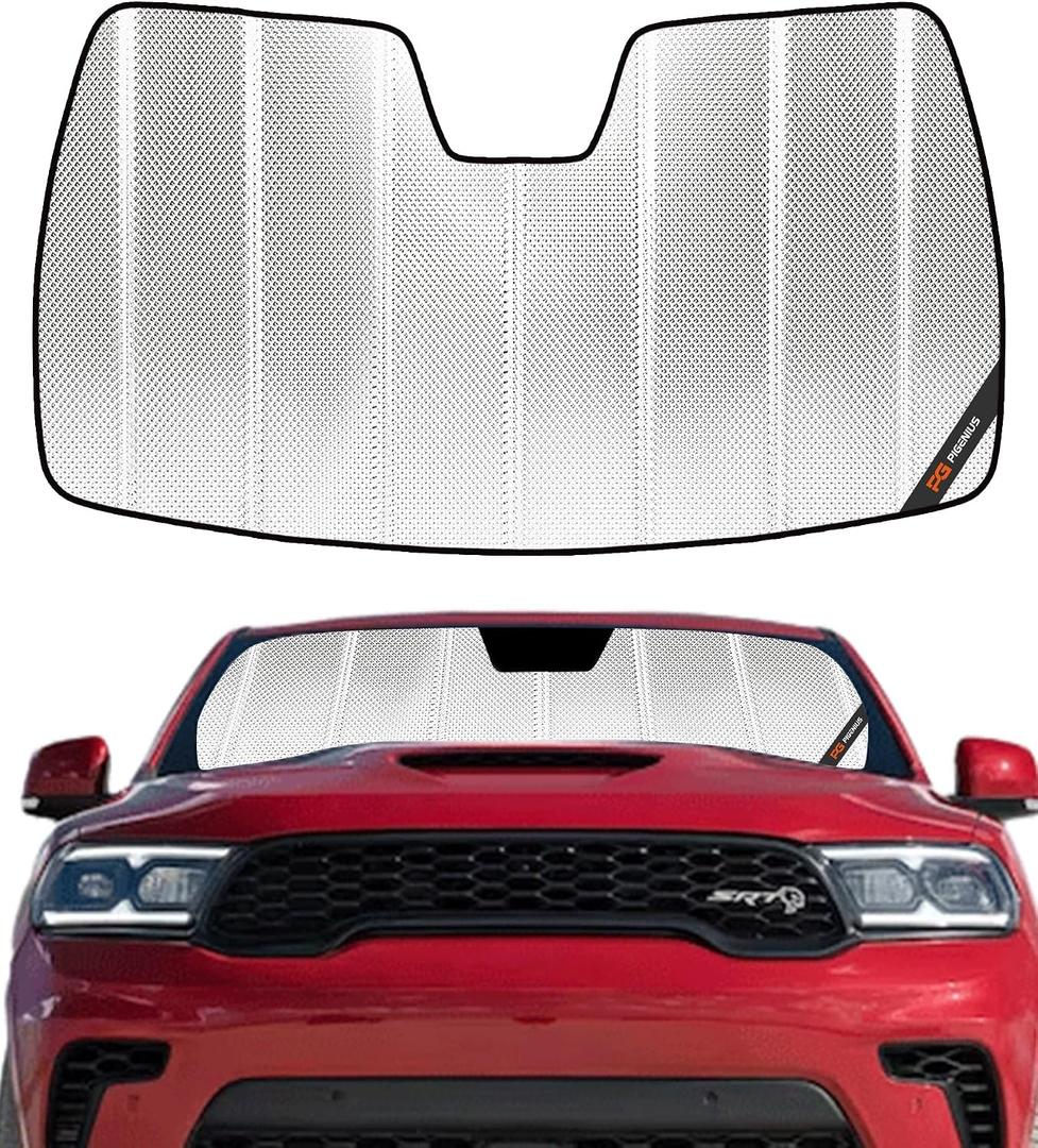 Pigenius Windshield Sun Shade for Dodge Durango 2021-2025. Reflective Aluminum Film Front Window Sunshade - BLAZBLOCK