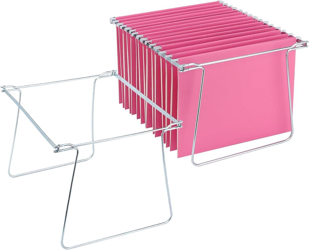 2 Packs Hanging File Folder Frame,Heavy Duty Steel Hanging File Organizer,File Cabinet Rails,Adjustable 11 to 17.4 Inches