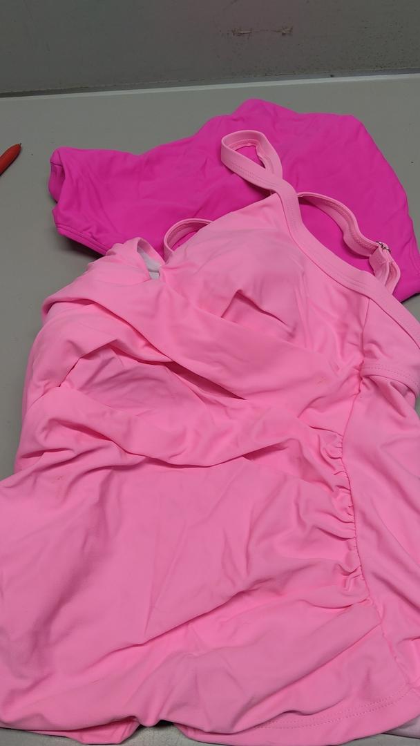 B2prity Women's Ruched Tankini Suimsuits V Neck Wrap Tie Back Two Pieces Bathing Suit Tummy Control Swimwear Pink,hot Pink Size S