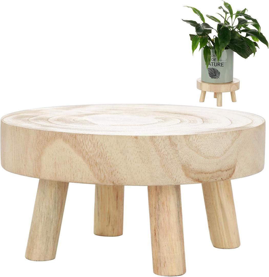 5 x 
TRRAPLE Mini Round Wooden Stool, Wooden Plant Stand Mid Century Wood Flower Pot Holder for Outdoor Indoor Home Office Decorations, Warm Brown, M