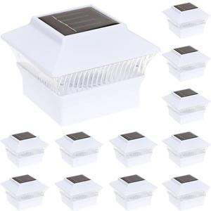 GreenLighting Standard #1 Solar Post Cap Lights Fits 4x4 Nominal Wood, 4x4 PCV/Vinyl Posts, Outdoor Fence Solar Powered Light, Landscaping, Deck, Garden, Includes Flush Mount Adapter White 12 Pack