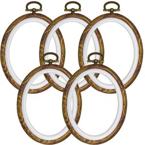 Oval Embroidery Hoops 5PCS  5 x 4 Inch Resin Imitation Wood Hoops for Cross Stitch, Sewing & Needlework  Vintage Decorative Frames for Crafts & Display