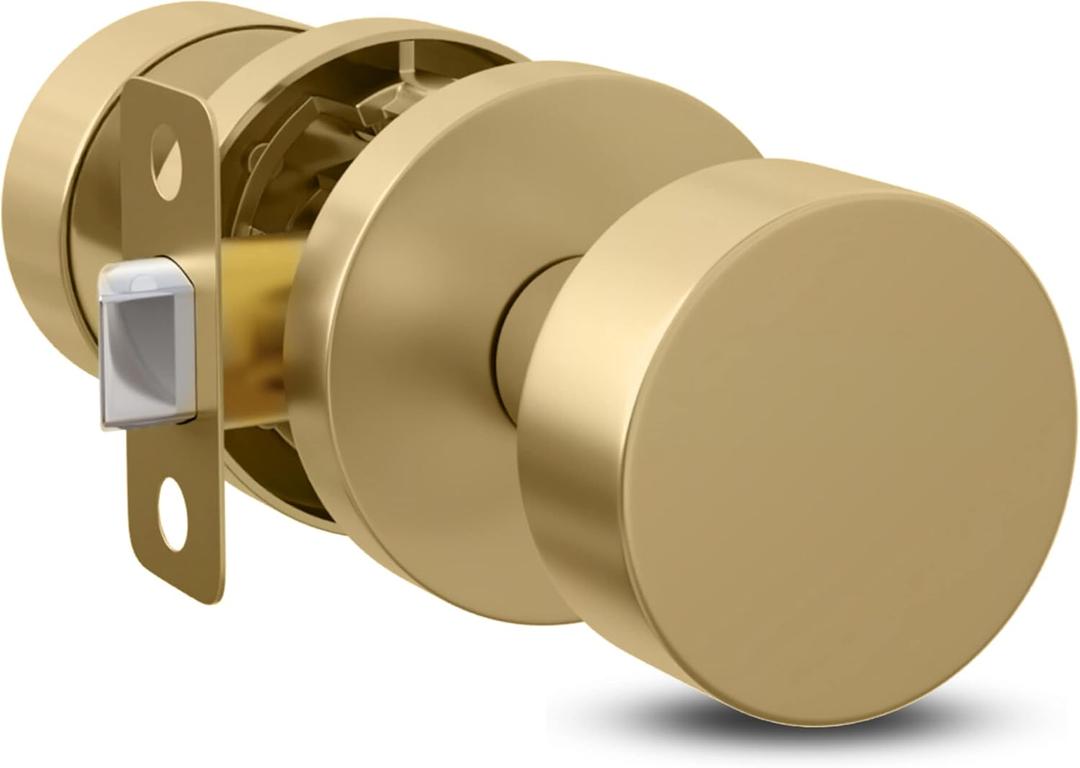 Mega Handles Buena Passage Door Knob for Hallway, Closet and Bathroom, Reversible Heavy Duty Design Door Knobs, Fits All Standard Door Sizes, Screws Included - Satin Brass (1 Pack)