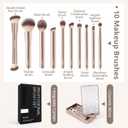 MAANGE Makeup Brush Set 10 Pcs Travel Makeup Brushes Double-ended Kabuki Brush for Foundation Powder Concealers Eye Shadows Makeup Tools Set with LED Light Mirror (Gold)
