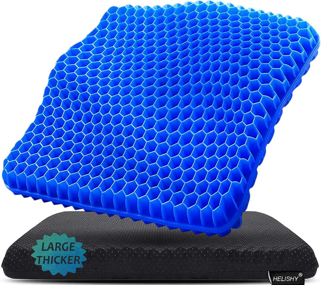 Gel Seat Cushion for Long Sitting Pressure Relief (Super Large & Thick) - Non-Slip Gel Chair Cushions for Back,Sciatica,Tailbone Pain Relief - Seat Cushion for Office Desk Chair,Car Seat,Wheelchair Size: Thick Large - 17×17×1.7 inches