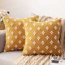 MIULEE Set of 2 Decorative Throw Pillow Covers Rhombic Jacquard Pillowcase Soft Square Cushion Case for Summer Spring Couch Sofa Bed Bedroom Living Room, 16x16 Inch, Yellow (16" x 16" (Pack of 2), Yellow)