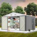 GarveeLife 10 x 8 ft Outdoor Storage Shed with Updated Frame Structure & Lockable Door, Waterproof Practical Garden Patio Lawn Poolside Metal Tool Shed Designed for Organization & Storage, Gray