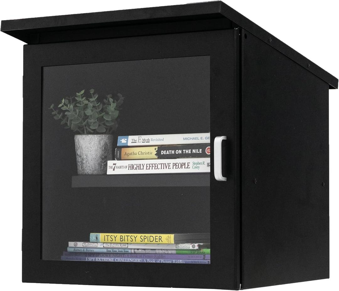 Ilyapa Outdoor Library Book Box - Free Literature Exchange Kit for Outside - Black Powder Coated Steel - with Easy 4x4 Post Mount - 16x14x17 Inch