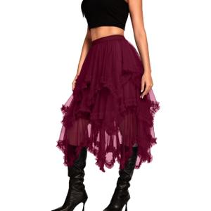 Kaei&Shi Long Tulle Skirt,High Waisted Asymmetrical Ruffle Skirts for Women,Renaissance Fairy Costume Concert Birthday Party
