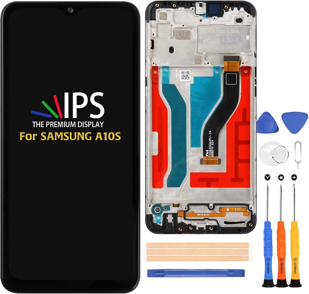 A-MIND for Samsung Galaxy A10s A107 Screen Replacement Touch Digitizer(Black with Frame) SM-A107F SM-A107M LCD Display Full Assembly Repair Kits,with Tools
