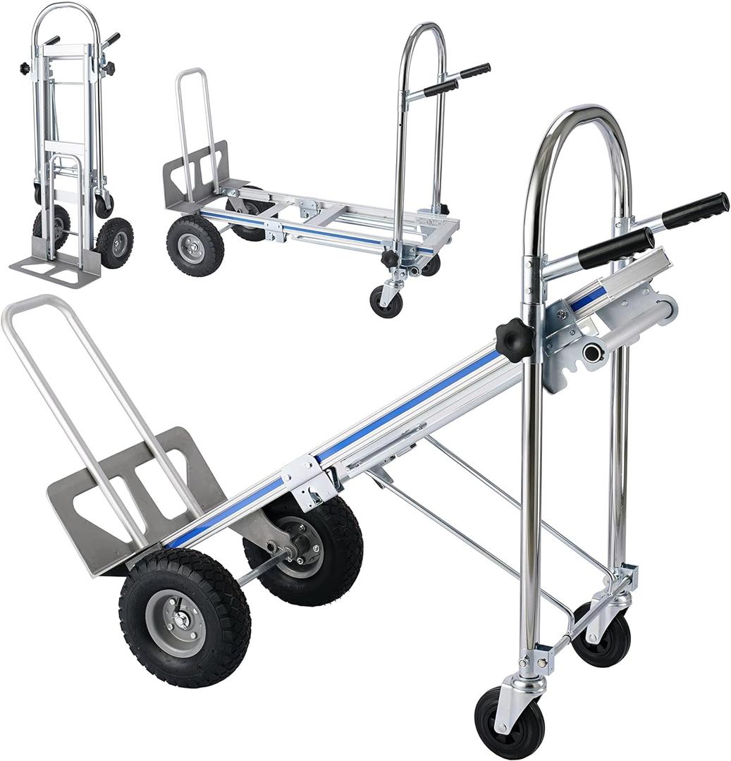 3 in 1 Hand Truck, Convertible Hand Trucks 1000 LBS Capacity, Heavy Duty Hand Truck Dolly Durable Aluminum and Steel Construction with 10" Pneumatic Wheels