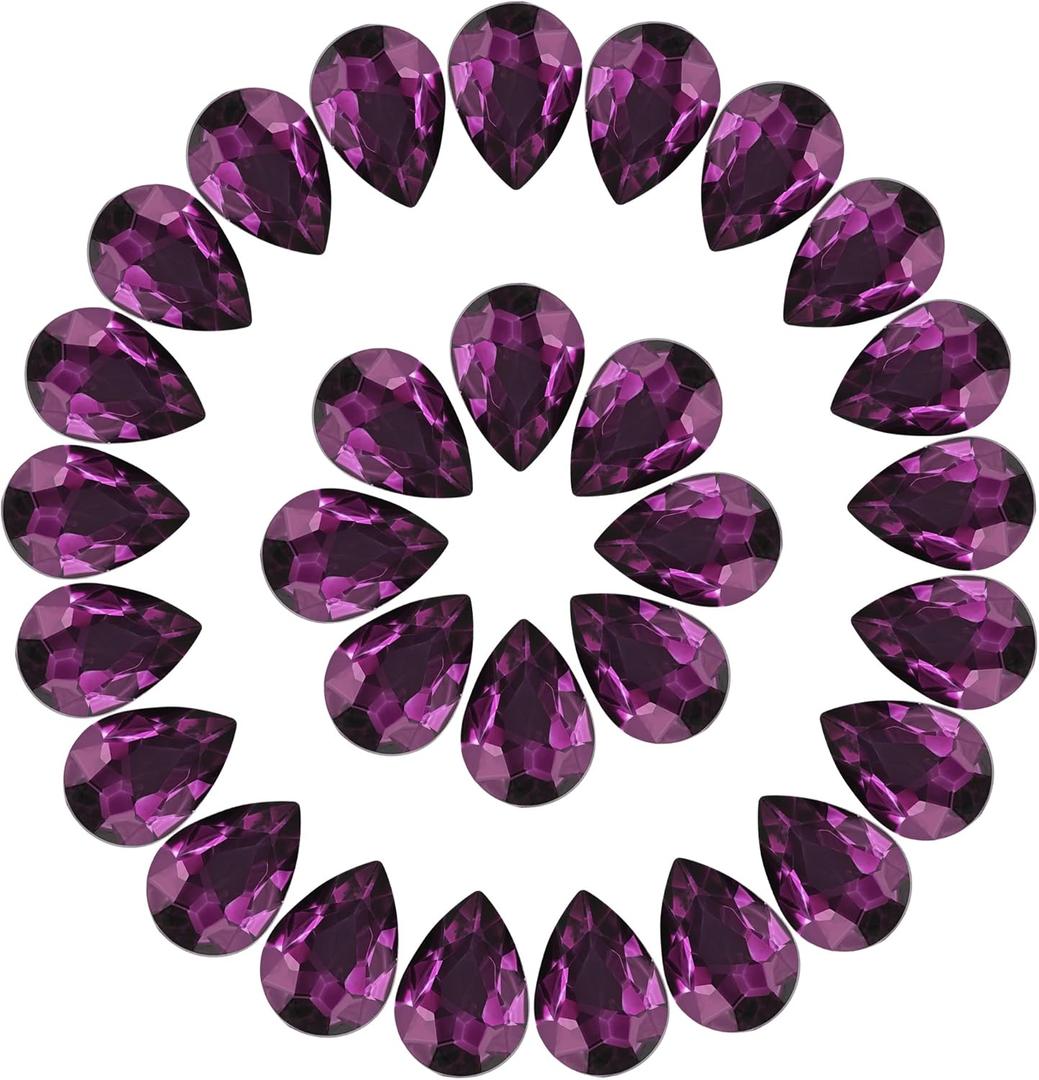 Teardrop Rhinestones 100Pcs Amethyst Point Back Glass Rhinestones for Crafts Jewelry Making,13x18mm