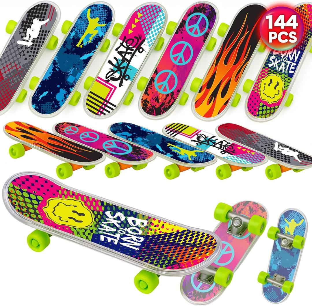 ArtCreativity Mini Finger Skateboards for Kids (Bulk Pack of 144) Durable Finger Boards in Assorted Designs, 2 Inch Fingerboard Skateboard Party Favors, Goody Bag Fillers