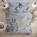 Madison Park Cassandra Cotton Blend Comforter Set - Feminine Design Colorful Floral Print, All Season Down Alternative Bedding Layer and Matching Shams, Queen (90 in x 90 in), Blue 8 Piece