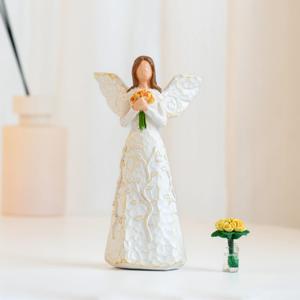 Hand-Painted Angel Figurine with Sunflower & Tree of Life Design - Collectible Sculpture for Retirement Gifts. (White01)
