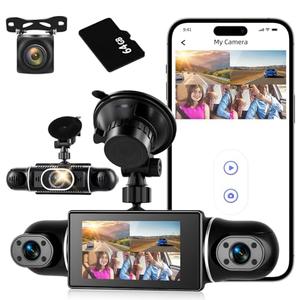 360°View 4 Channel Dash Cam, 2K+1080P Front and Rear Inside Left Right, NHOPEEW 3 inch IPS Screen Dash Camera for Cars, WiFi/APP Control, Night Vision, 24H Parking Mode, 64GB TF Card, Loop Recordin