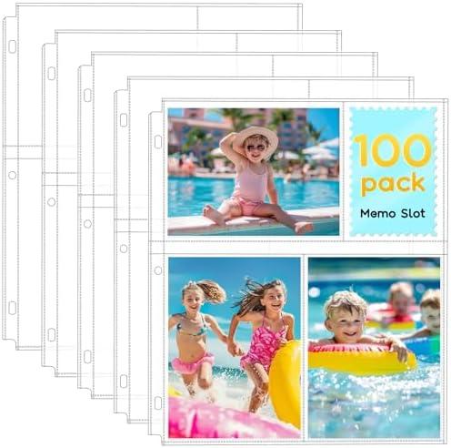 Fabmaker 100 Pack 4x6 Photo Sleeves for 3 Ring Binder - 600 Photos, Clear Album Refill Pages, Acid Free Plastic Archival Protector Sleeves, Pages Sheets for 8.5x11 Binder