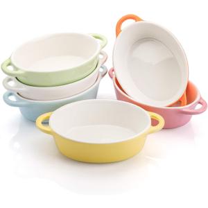Foraineam 6 Colors Oval Porcelain Ramekins 10 oz Oven Safe Creme Brulee Souffle Baking Ramekin Dishes Bowl with Double Handles