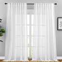 NICETOWN White Faux Linen Sliding Door Curtains 90 inches Long, Rod Pocket & Back Tab Semi Sheer Window Treatments Privacy with Light Filter for Farmhouse/French Door, W66 x L90, 2 Panels