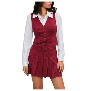 Milumia Women's Plaid Skirt Sets 2 Piece Outfits Blazer Vest Top and Pleated Mini Skirt Suit, Multicolor, Medium