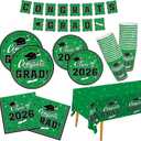 Graduation Party Supplies Gatherfun Graduation Party Dinnerware Set Green Disposable Paper Plates Napkins Cups Tablecloth Banner for Congrats Grad Party Decorations, Serve 25