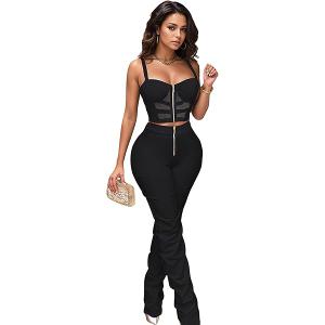 Women Sexy Elegant 2 Piece Outfits Mesh See Through Patchwork Bodycon Jumpsuit Birthday Party Night Out Romper, Size: L
