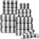 Oliven 18 Pcs Gray Cabana Stripe Family Towels Set-6 Bath Sheets, 6 Hand Towels, 6 Washcloths Soft Jumbo Bathroom Towels Absorbent Shower Towel Quick Dry Beach Chair Towel Spa Gym Hotel Towel Set