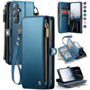 Defencase Compatible with Galaxy A35 5G Case Wallet with RFID Blocking Card Holder for Women Men, PU Leather Magnetic Snap Flip Zipper Strap Wallet Phone Case Fit for Samsung Galaxy A35 5G, Dark Blue