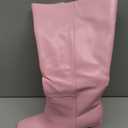 Knee-High Boots for Women - Wide Calf Boots with Zipper, Square Toe Tall Leather Boots, Chunky Heel Fashion Long Boots (Pink)