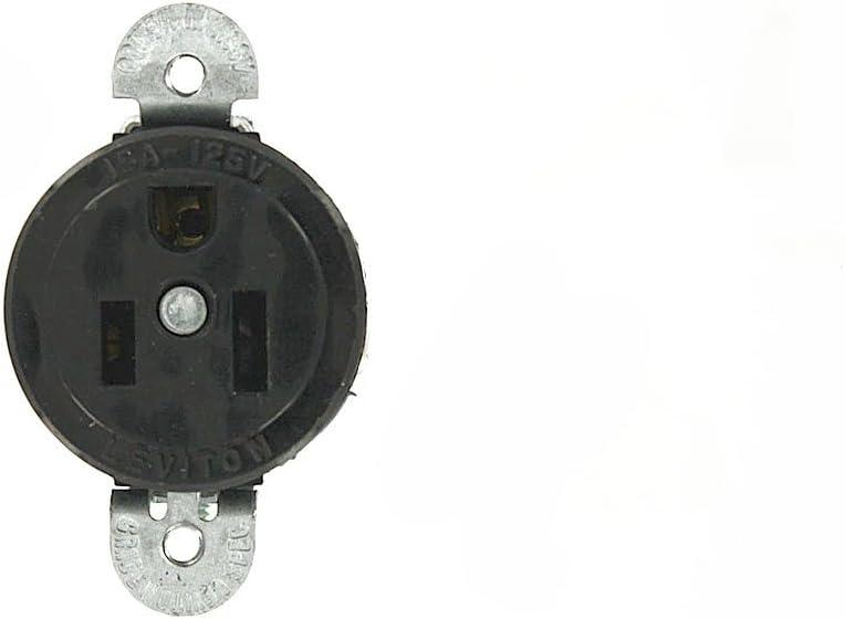 Leviton 15 Amp, 125 Volt, Short Strap Single Receptacle, Straight Blade, Heavy Duty Spec Grade, Grounding, 5258-SS, Black