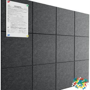 Large Cork Board for Wall 47"x 35", 12 Pack Grey Bulletin Board, Felt Wall Tiles with 72 Safe Removable Adhesive Tabs, 60 Push Pins, Cork Boards for Home Office Pin Board Tack Board