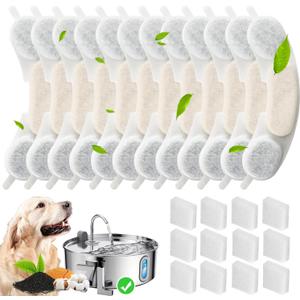 12 Pack Replacement Filters Compatible with smartoo 7L/236oz Stainless Steel Dog Water Fountain, 6 Month Set for Large Dogs Water Bowl Dispenser, Includes 12 Filters & 12 Sponges