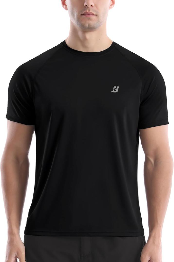 Roadbox Men's Rash Guard Short Sleeve, UPF 50+ UV Sun Protection Swim Shirts, Quick Dry Lightweight Water Surf Beach T-Shirt (Black, Large)