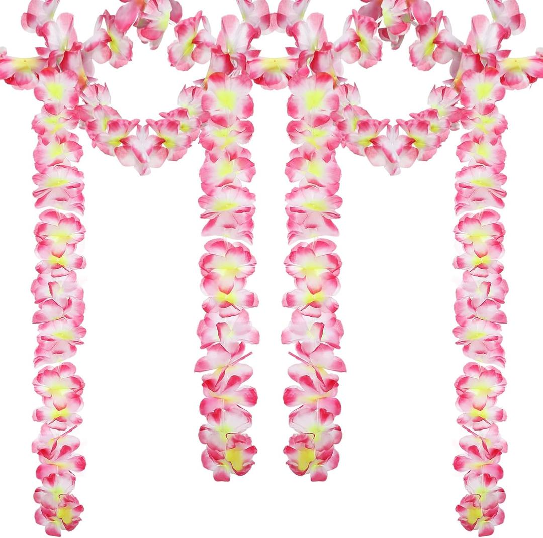 12 Pcs Tropical Flower Banner Hawaiian Garland Luau Flower Leis Garland Bulk Hawaii Party Decor Tropical Garland for Hawaii Summer Luau Tropical Decor(Hot Pink)