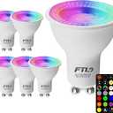 FTL GU10 LED Bulbs Color Changing Light Bulbs with Remote Control, Dimmable 2700K-6000K RGB Colored Light Bulbs 5W 40W Equivalent, 30 Colors, Timer, Spotlight for Track Lighting, 6-Pack
