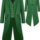 Renaissance Steampunk Tailcoat Halloween Costumes for Boys, Medieval Pirate Vampire Victorian Jacket Frock Coat Kids (Green, L)