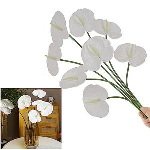 JD ARTIFICIAL PLANTS 5pcs Artificial Anthurium,28 Inch Faux Tropical Plants Tailflowers,Realistic Flamingo Flower for Home Decor Centerpiece Wedding Bouquet Bonsai,White