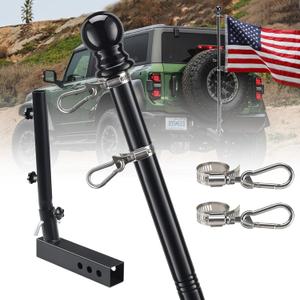 Truck Flag Pole Kit with Trailer Hitch Holder - 5FT Heavy Duty Tangle Free Flagpole for Trucks,Upgraded Windproof Holder with Longer Sleeve for Truck,Pickup,Jeep (Black)