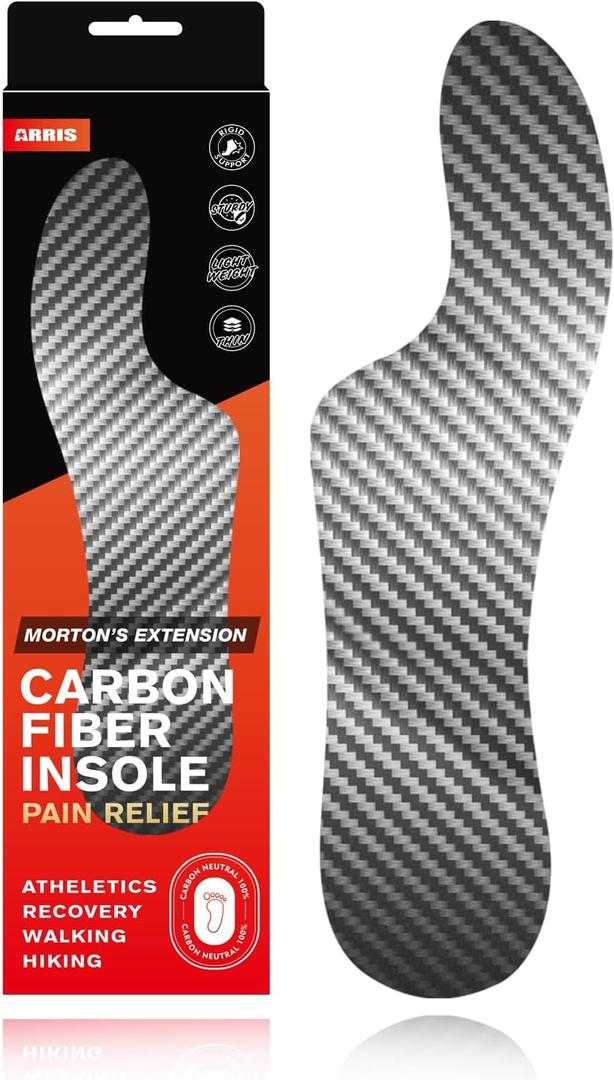 Mortons Extension Carbon Fiber Insole 1PC, ARRIS Morton's Extension Orthotic Shoe Insert, Very Rigid Foot Support for Turf Toe, Hallux Limitus, Hallux Rigidus, 11.33" for Men 11.5, Women 12.5