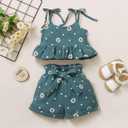 Toddler Baby Girl Summer Clothes Daisy Floral Print Halter Ruffle Tank Tops Shorts Outfits set