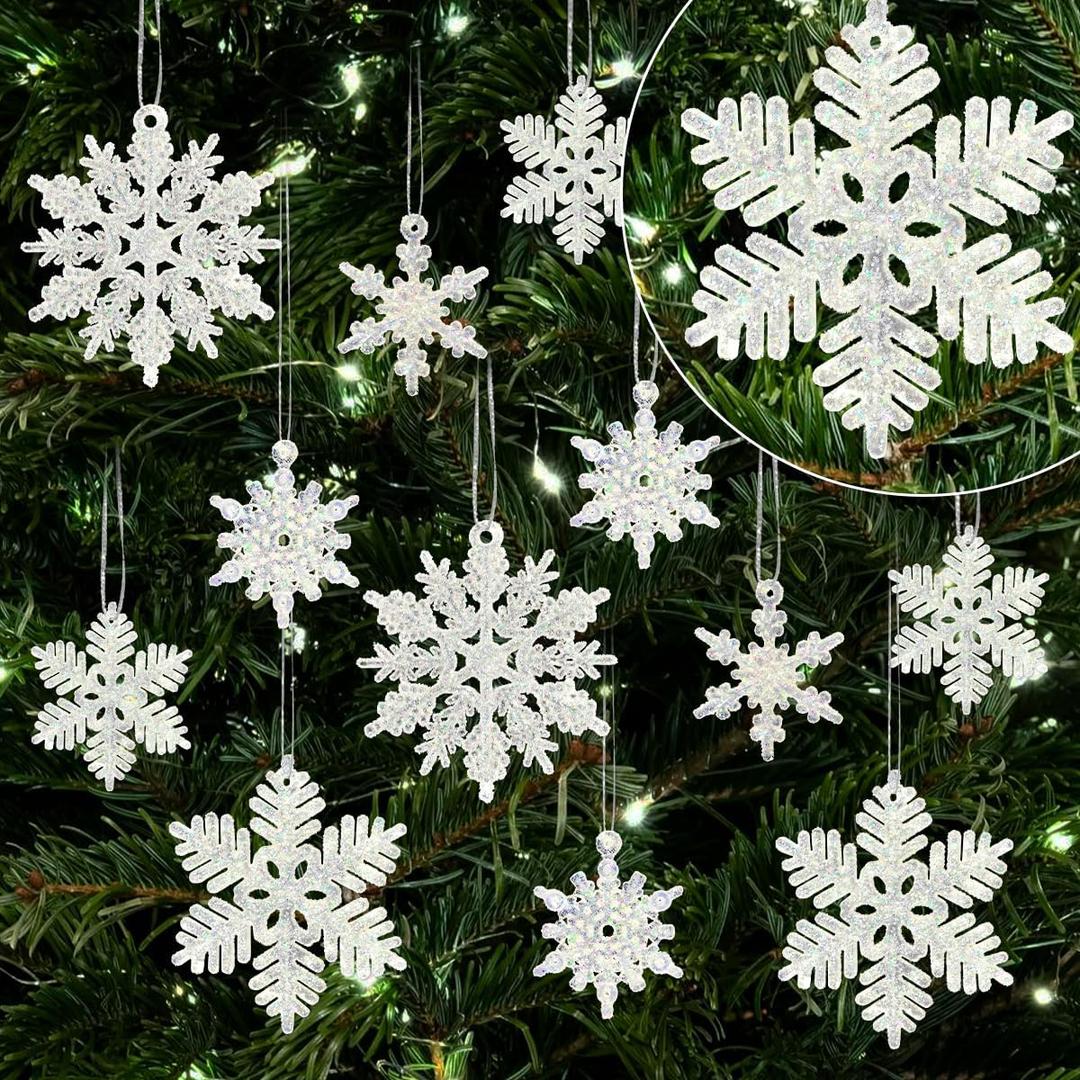 60pcs Small Snowflakes for Craft, White Glitter Resin Mini Snowflake Ornament Christmas Decorations for Christmas Embellishments Xmas Tree Winter Party DIY Craft Decor