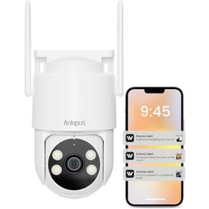Anlapus C281 3MP 2K Security WiFi Camera Outdoor, 360° Pan/Tilt Wired Security Camera, AI Detection, Auto Track, Color Night Vision, 2-Way Audio, 2.4/5GHz, Light Siren Alarm, Cloud/Memory Card Storage